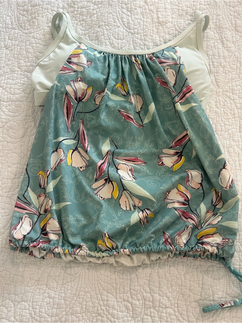 CALIA by Carrie Underwood Floral Teal Tank Top with Yellow Accents